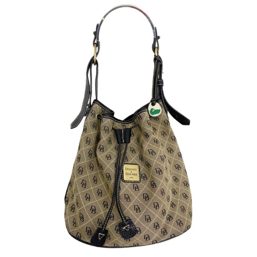 SOLD Dooney & Bourke Vintage Monogram Bucket Shoulder Bag Drawstring